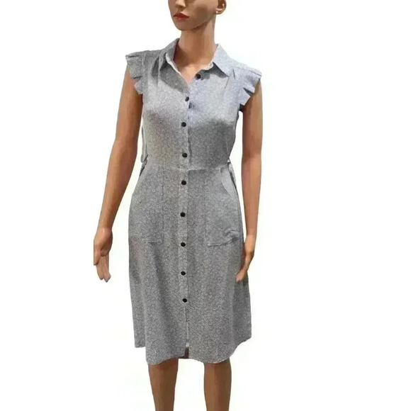 Button-Down Floral Midi Dress with Ruffle Sleeves - Picture 1 of 12